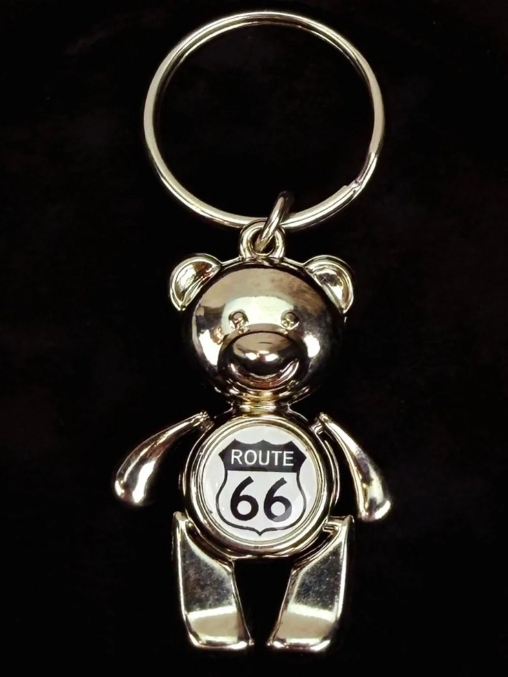 Charming Silvertone Route 66 Movable Bear Keychain